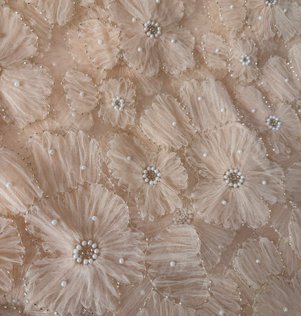 Fluffy Light Beige Beaded Lace