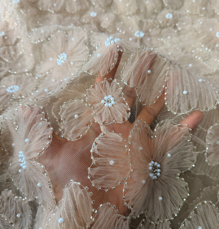 Fluffy Champagne Beaded Lace