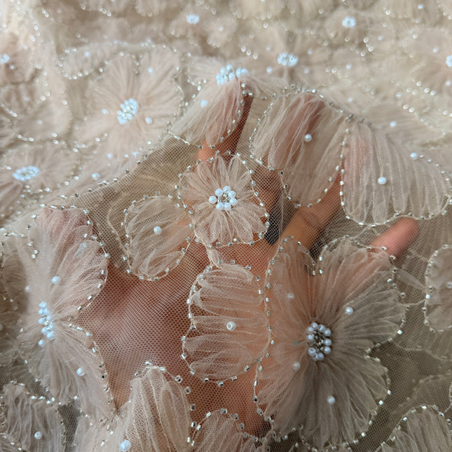 Fluffy Champagne Beaded Lace
