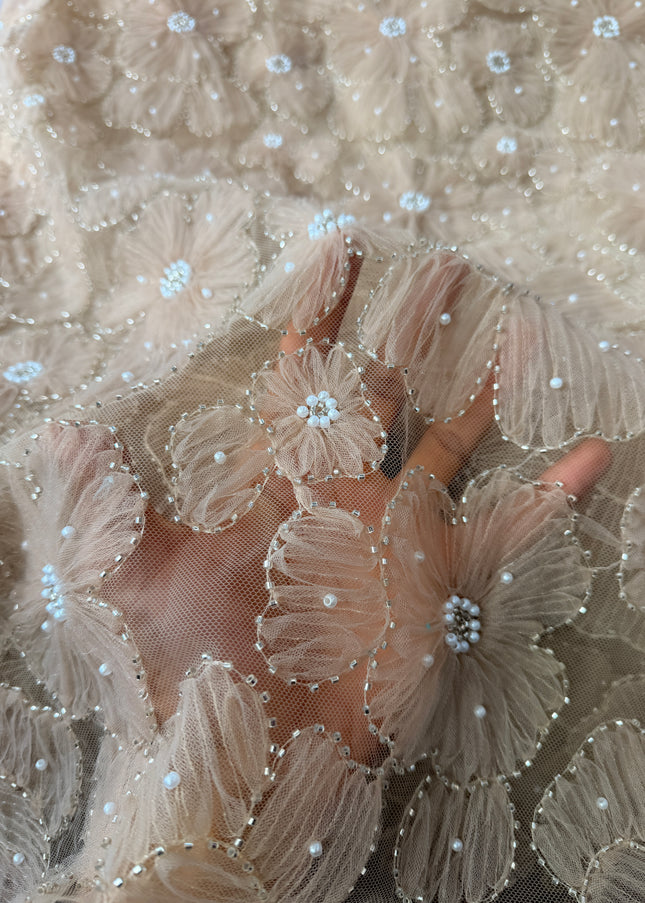 Fluffy Champagne Beaded Lace