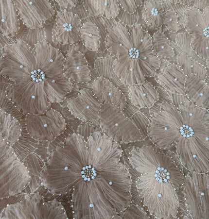 Fluffy Champagne Beaded Lace