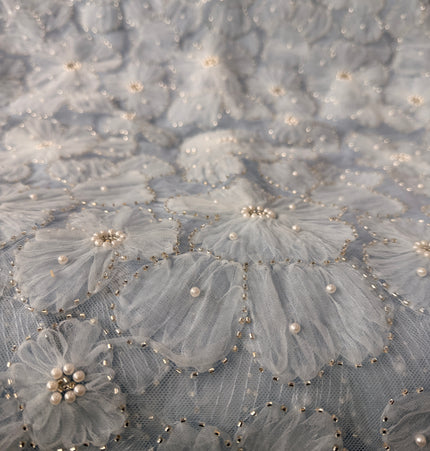 Fluffy Light Blue Beaded Lace