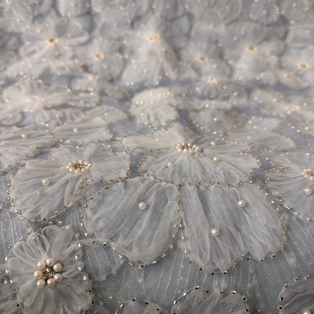 Fluffy Light Blue Beaded Lace
