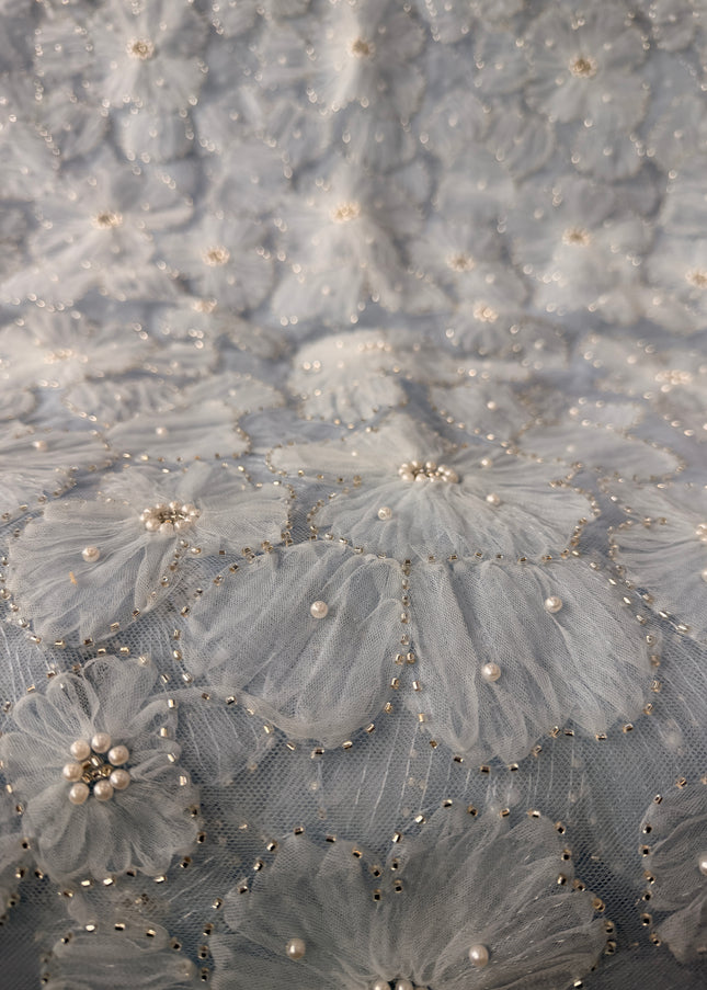 Fluffy Light Blue Beaded Lace