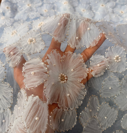 Fluffy Light Blue Beaded Lace