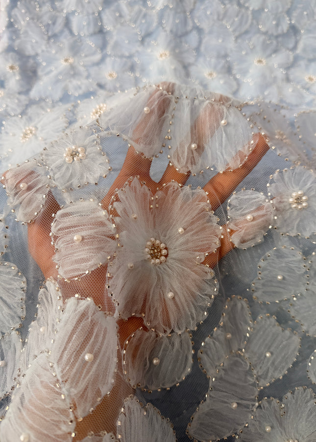 Fluffy Light Blue Beaded Lace