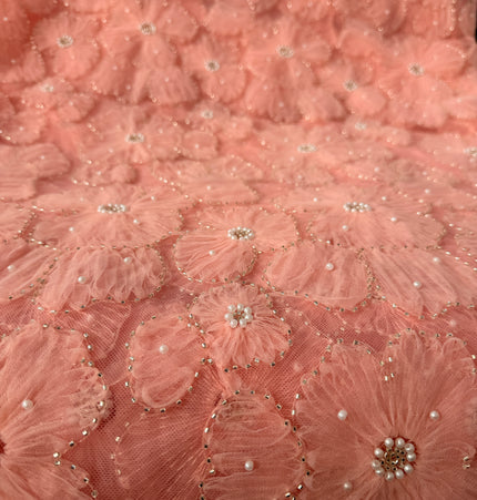 Fluffy Light Pink Beaded Lace