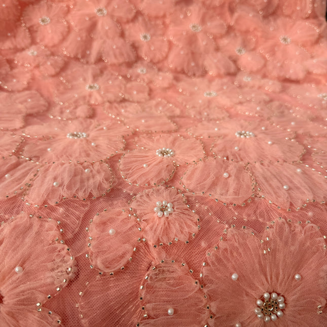 Fluffy Light Pink Beaded Lace