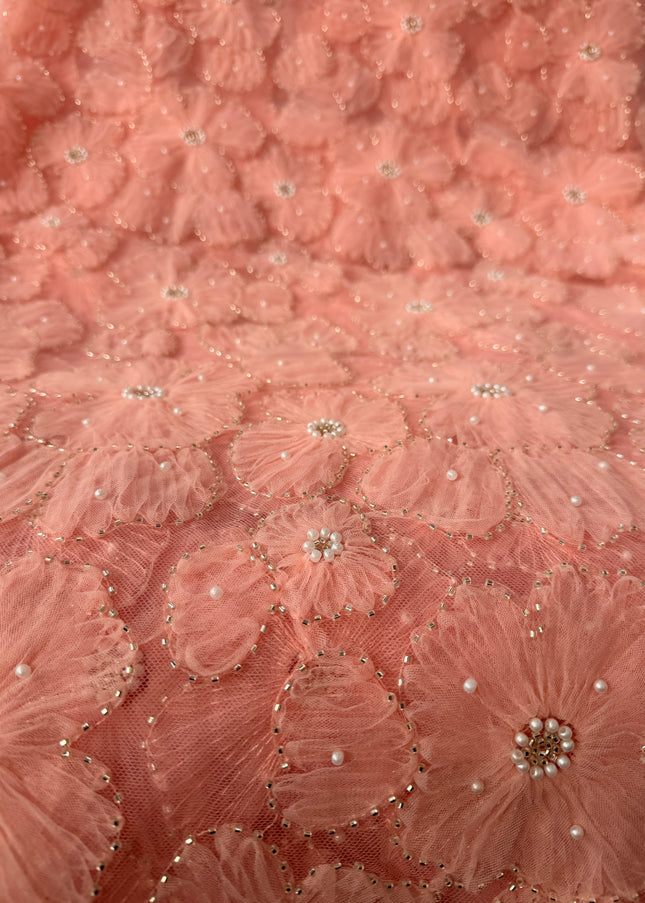 Fluffy Light Pink Beaded Lace