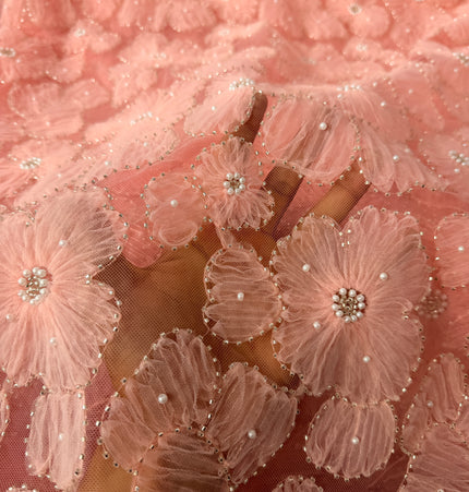 Fluffy Light Pink Beaded Lace