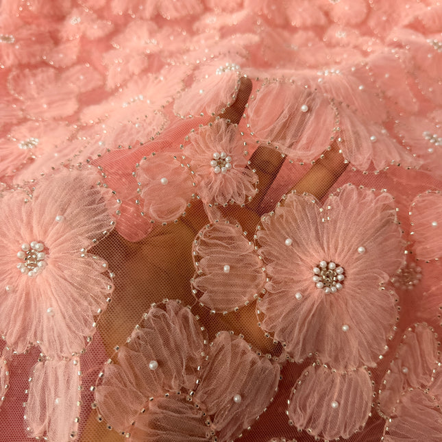 Fluffy Light Pink Beaded Lace