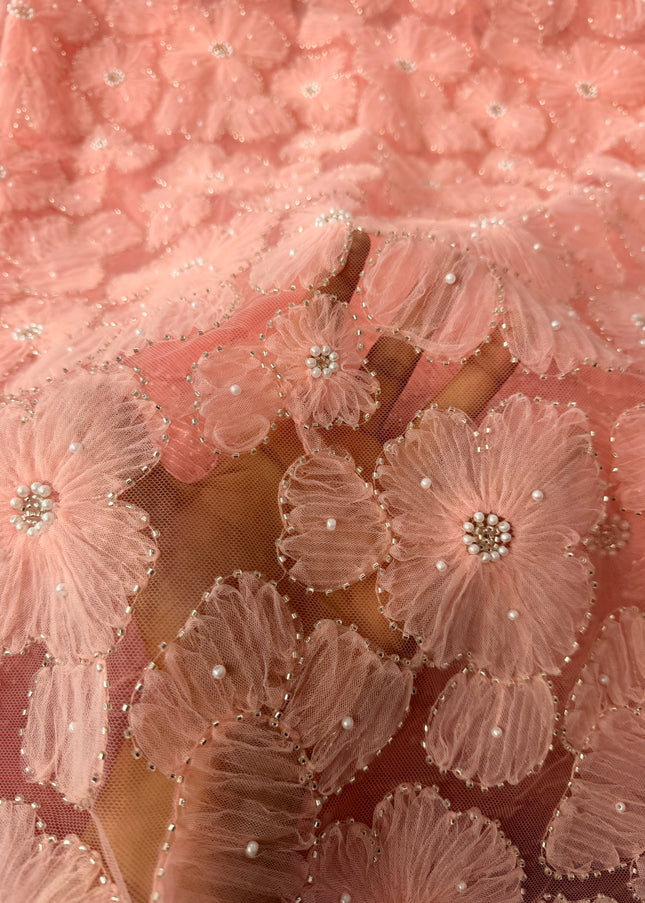 Fluffy Light Pink Beaded Lace