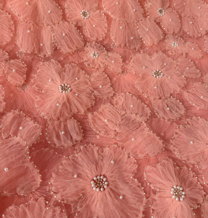 Fluffy Light Pink Beaded Lace