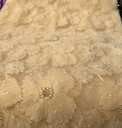 Fluffy Cream Colour Beaded Lace
