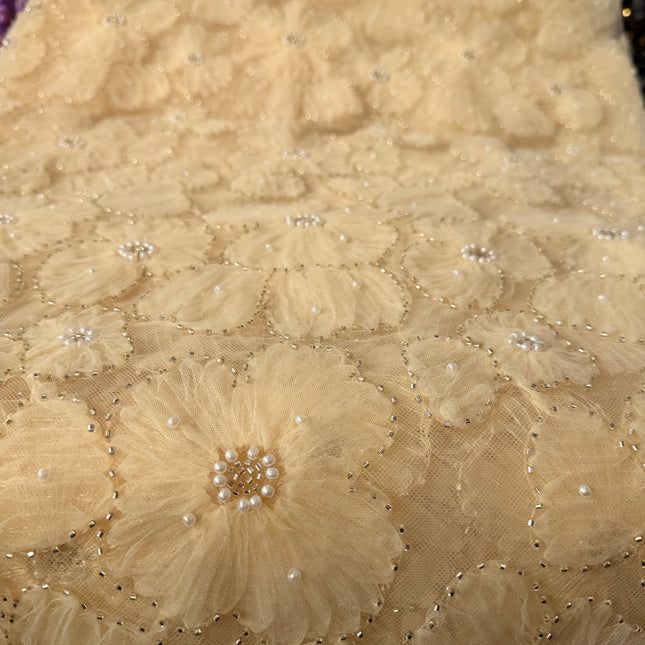 Fluffy Cream Colour Beaded Lace
