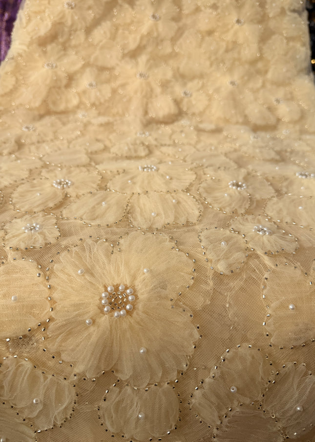 Fluffy Cream Colour Beaded Lace