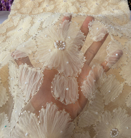 Fluffy Cream Colour Beaded Lace