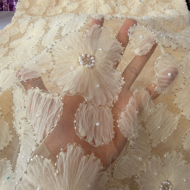 Fluffy Cream Colour Beaded Lace