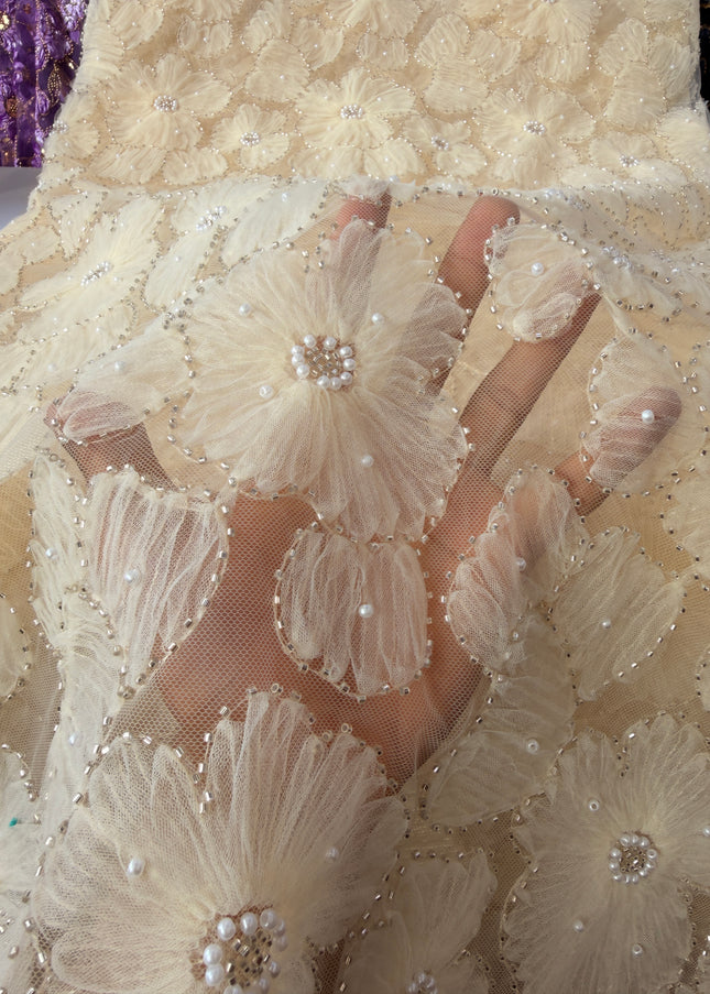 Fluffy Cream Colour Beaded Lace