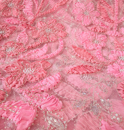 Heavy Fluffy Light Pink Beaded Lace
