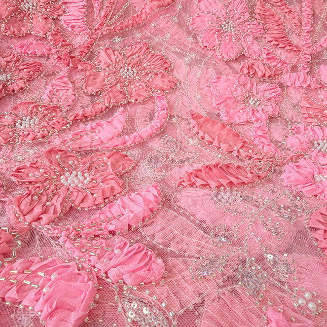 Heavy Fluffy Light Pink Beaded Lace