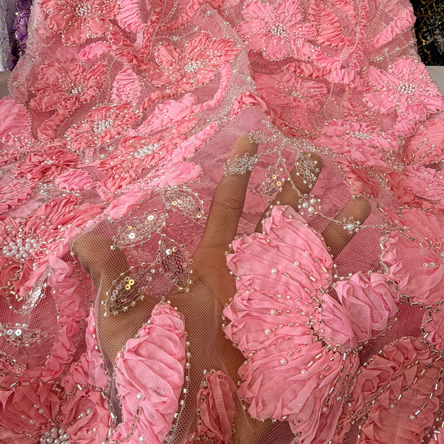 Heavy Fluffy Light Pink Beaded Lace