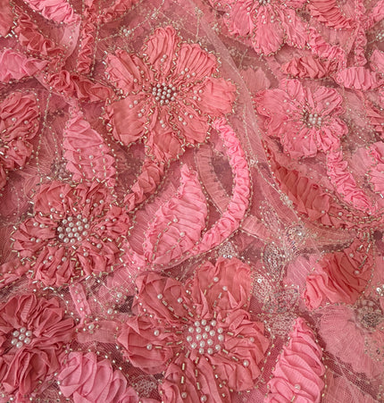 Heavy Fluffy Light Pink Beaded Lace