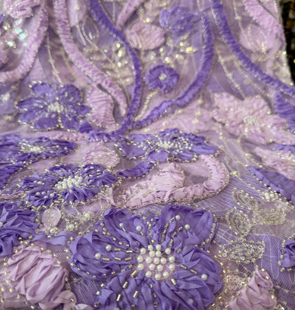 Heavy Fluffy Purple Beaded Lace