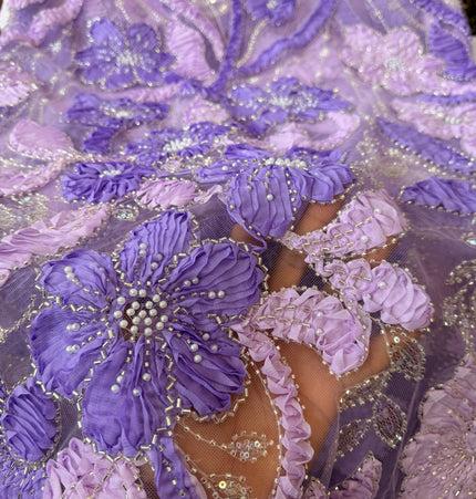 Heavy Fluffy Purple Beaded Lace
