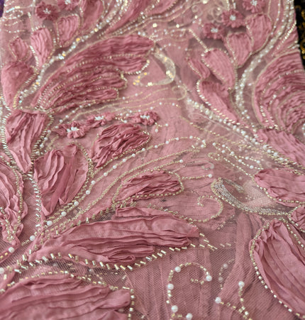 Heavy Fluffy Pastel Lavender Beaded Lace