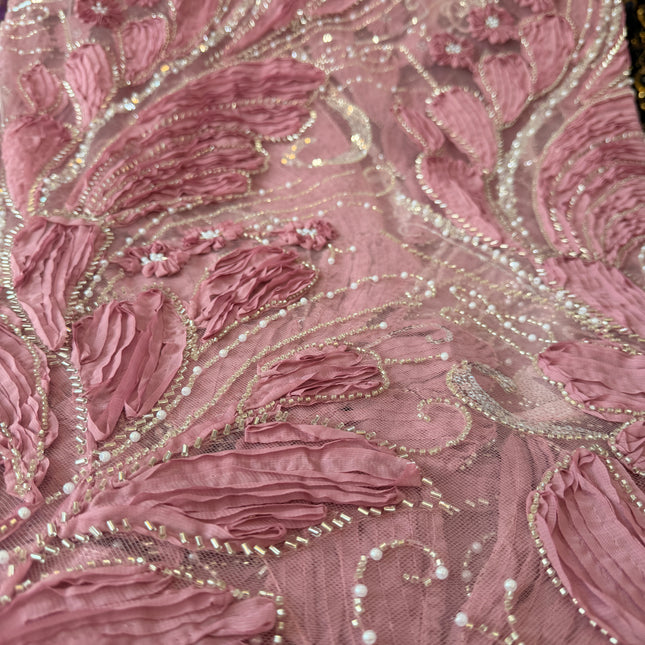 Heavy Fluffy Pastel Lavender Beaded Lace
