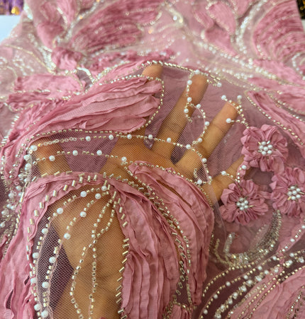 Heavy Fluffy Pastel Lavender Beaded Lace