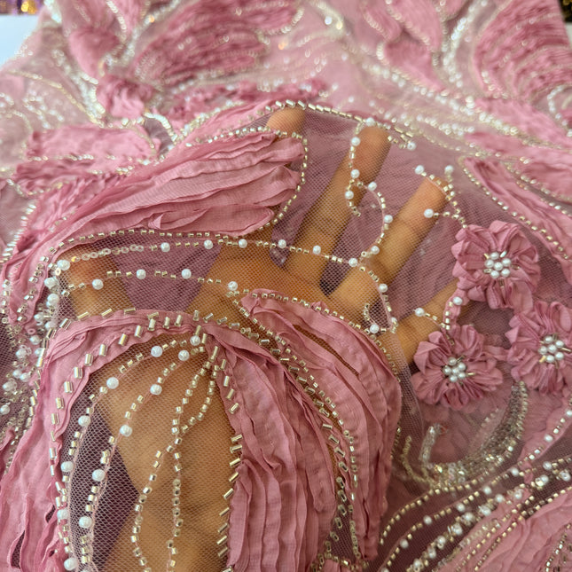 Heavy Fluffy Pastel Lavender Beaded Lace