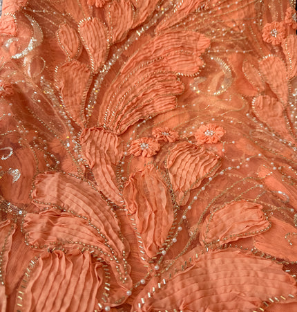 Heavy Fluffy Peach Beaded Lace