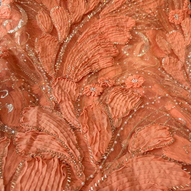 Heavy Fluffy Peach Beaded Lace