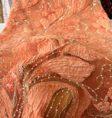 Heavy Fluffy Peach Beaded Lace