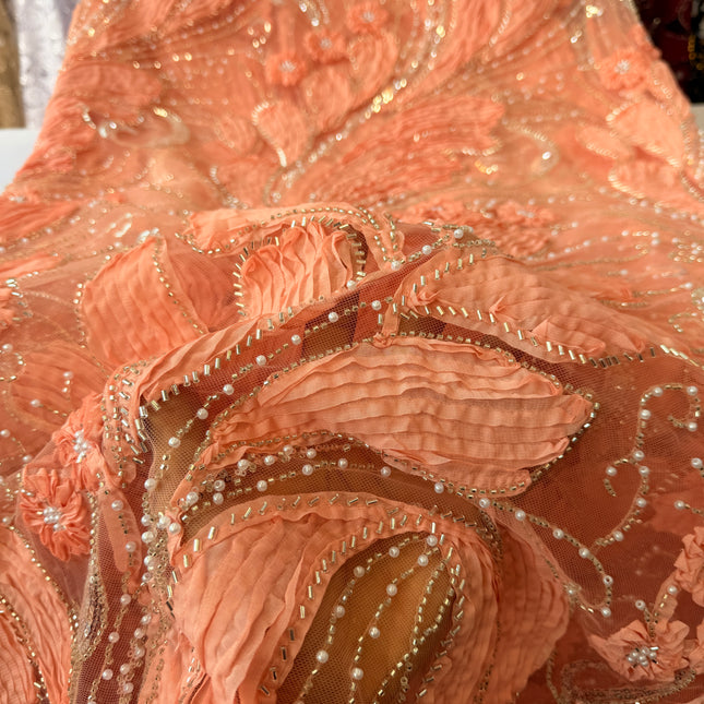 Heavy Fluffy Peach Beaded Lace