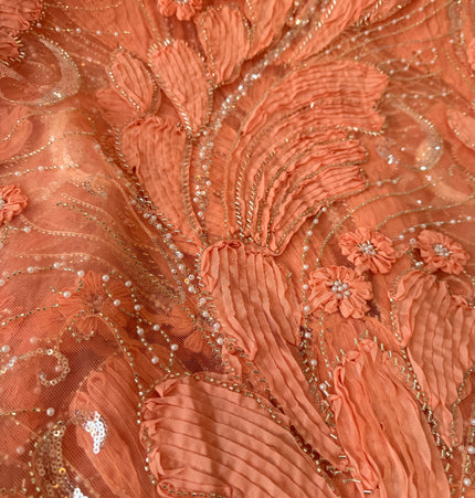Heavy Fluffy Peach Beaded Lace