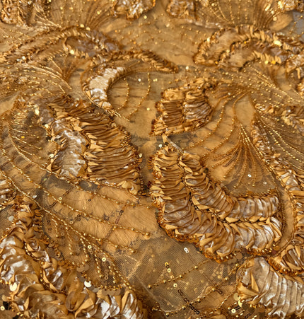 Heavy Fluffy Gold Beaded Lace