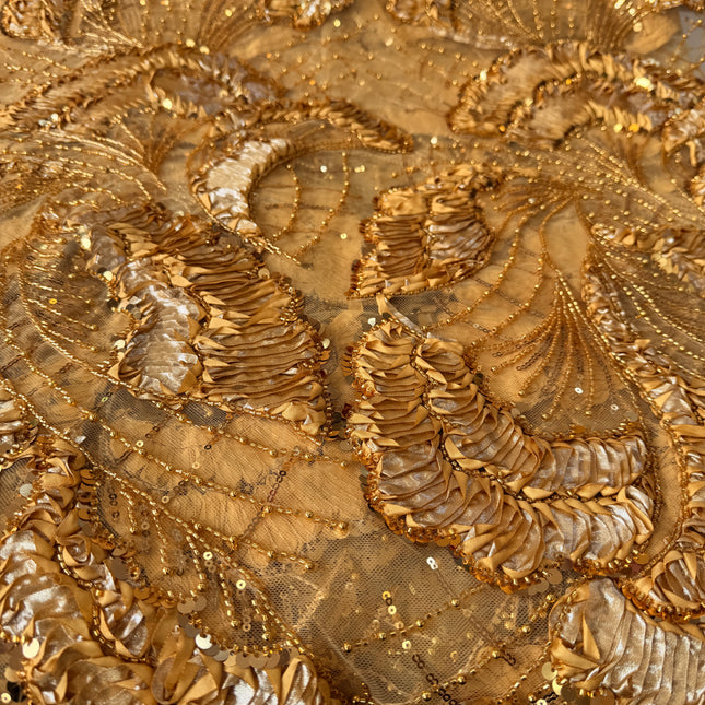 Heavy Fluffy Gold Beaded Lace