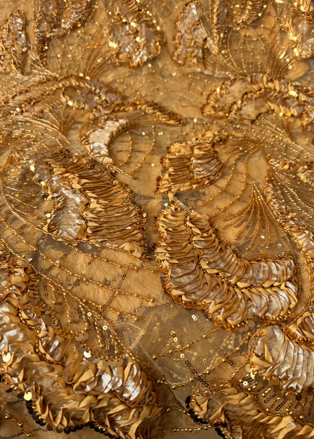 Heavy Fluffy Gold Beaded Lace