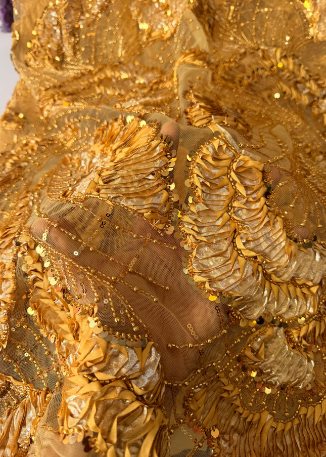 Heavy Fluffy Gold Beaded Lace