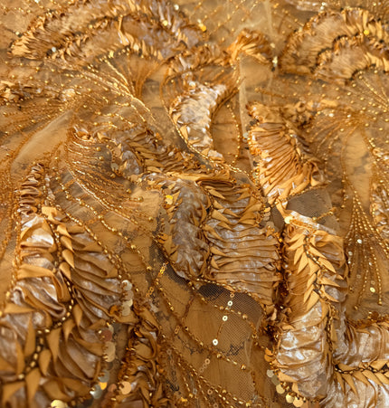 Heavy Fluffy Gold Beaded Lace