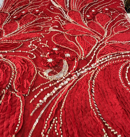 Heavy Fluffy Maroon Beaded Lace