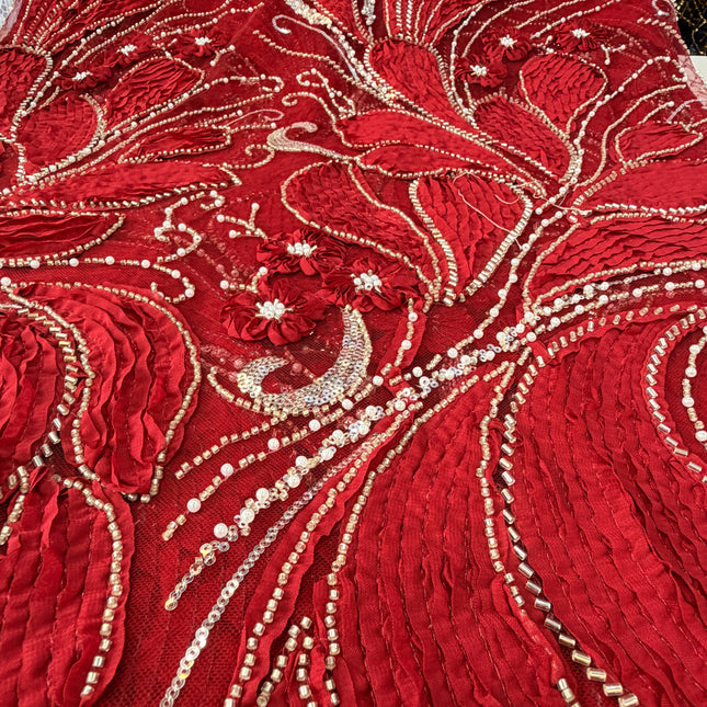 Heavy Fluffy Maroon Beaded Lace