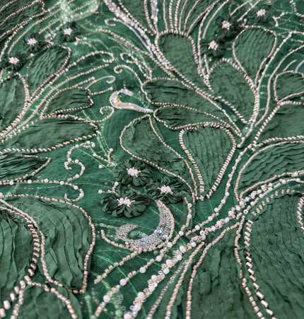Heavy Fluffy Green Beaded Lace