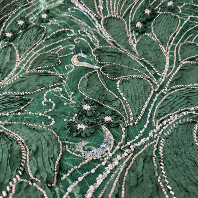 Heavy Fluffy Green Beaded Lace