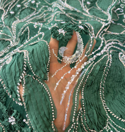 Heavy Fluffy Green Beaded Lace