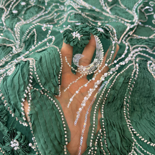Heavy Fluffy Green Beaded Lace