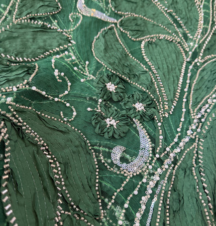 Heavy Fluffy Green Beaded Lace